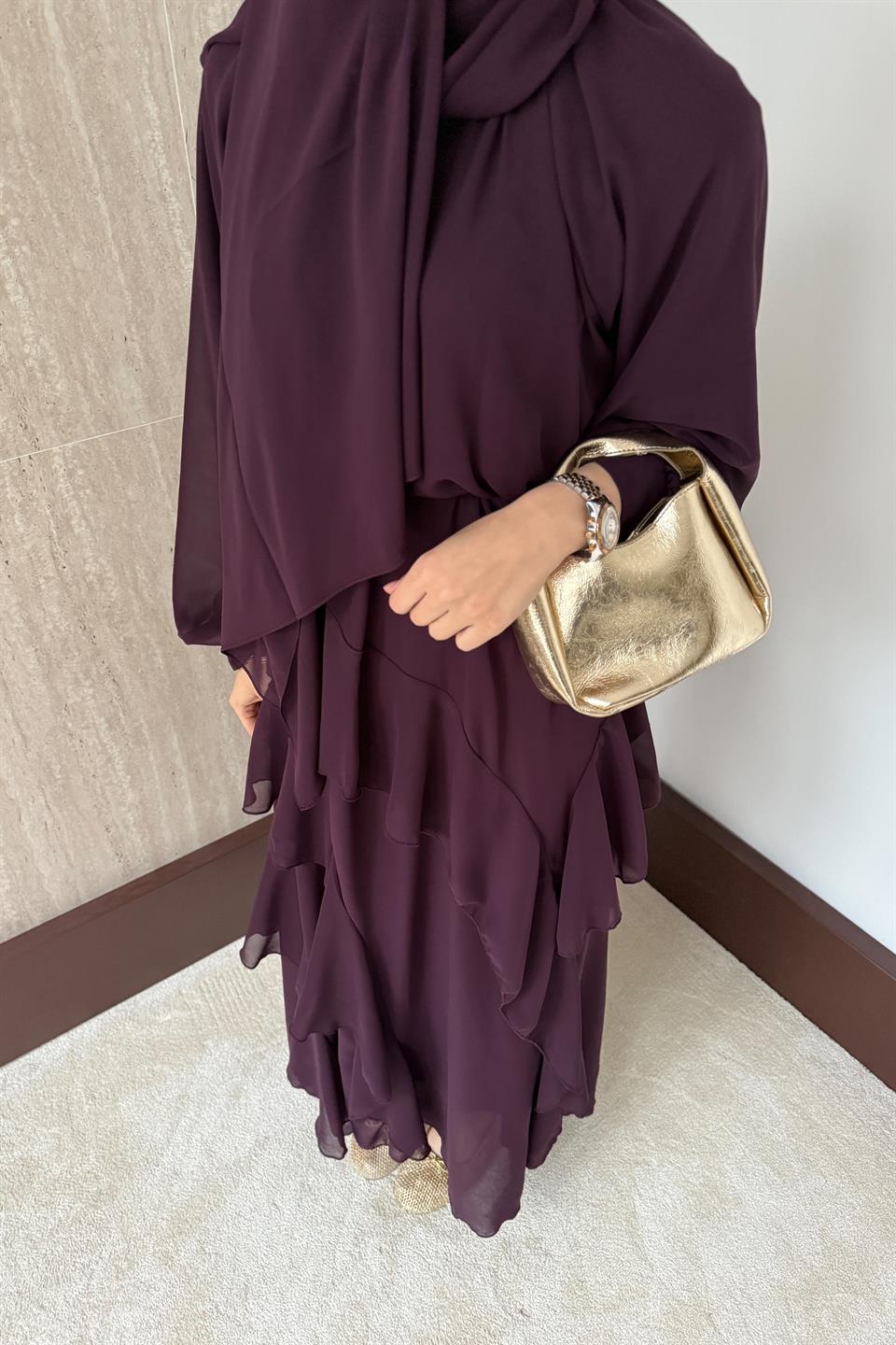 Kat Kat Şifon Elbise - Bordo