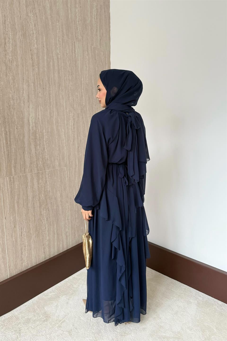 Kat Kat Şifon Elbise - Lacivert