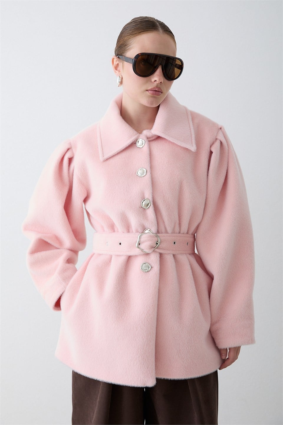 Kemerli Goldfox Ceket - Pembe
