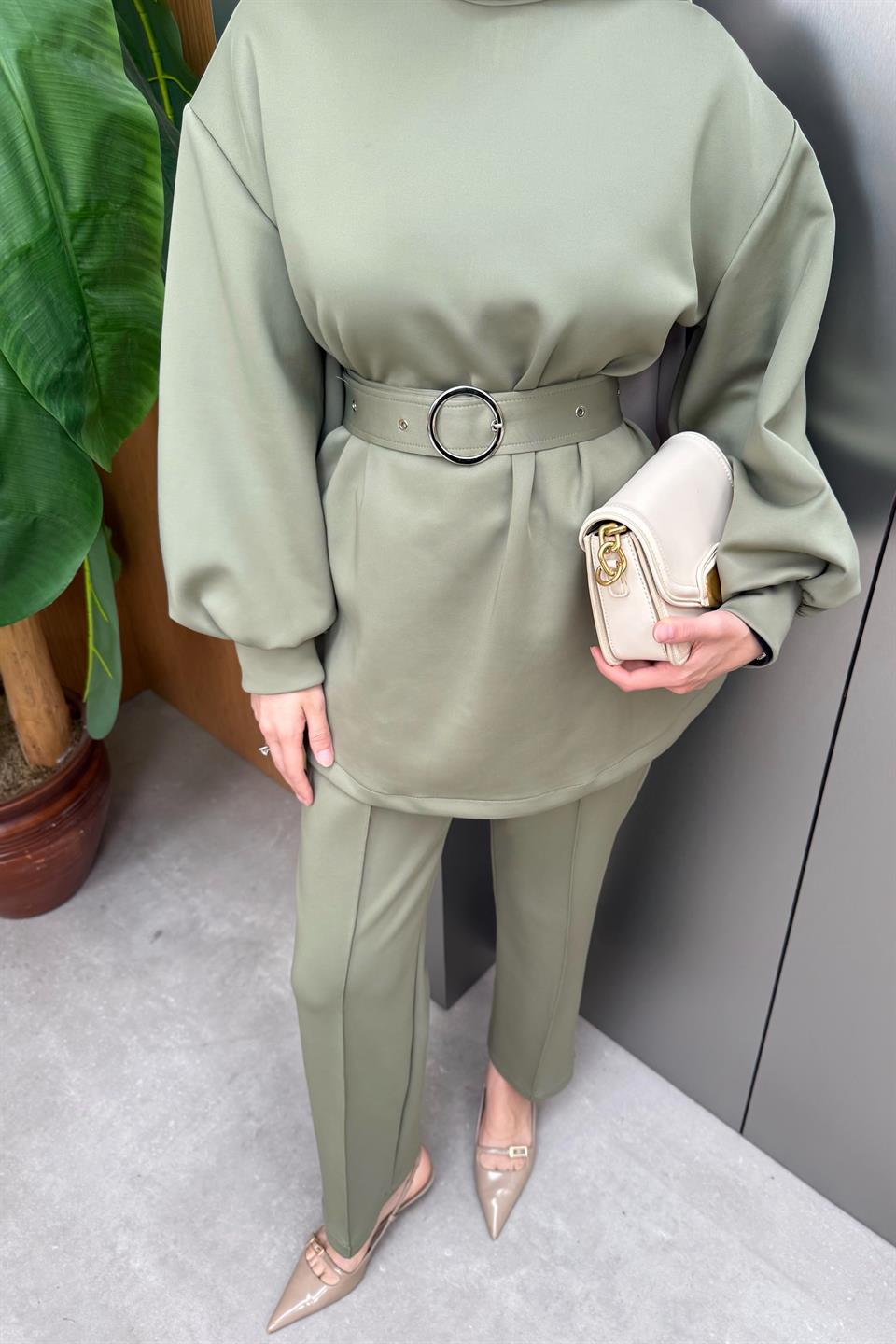 Kemerli Scuba Pantolonlu Takım - Haki