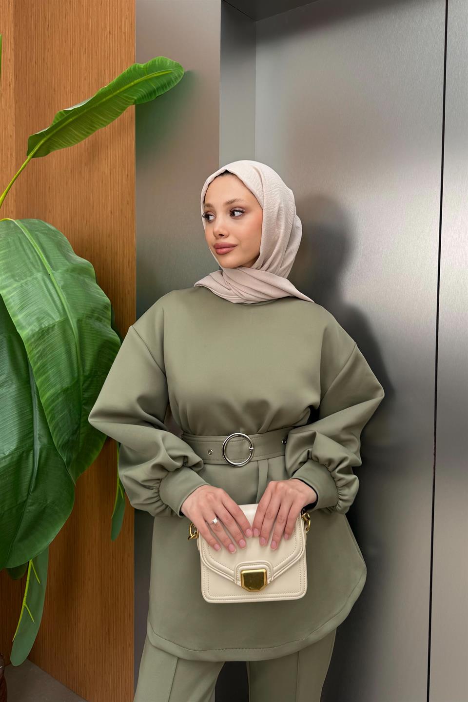 Kemerli Scuba Pantolonlu Takım - Haki