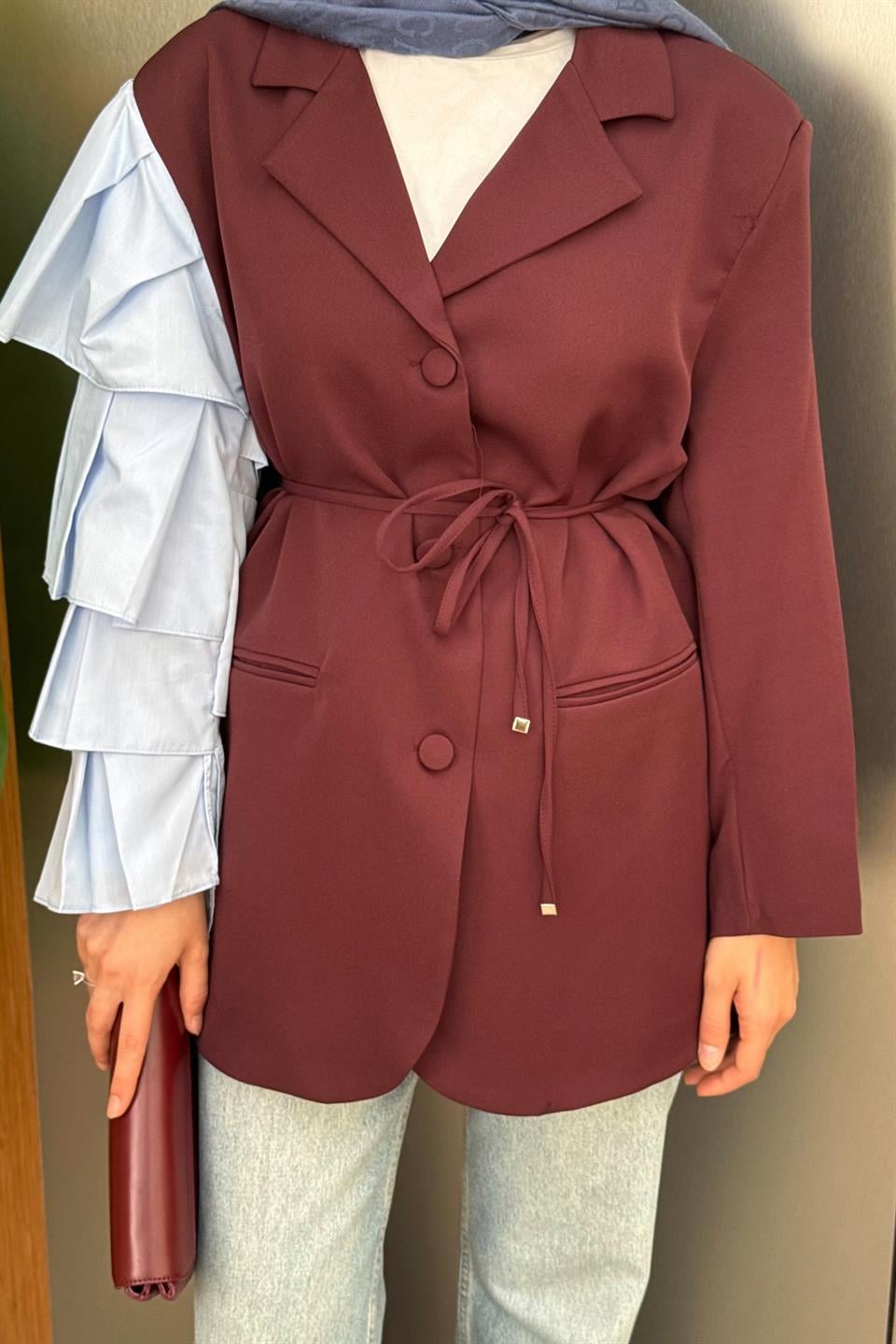  Premium Jacket with Sleeve Detail - Burgundy 