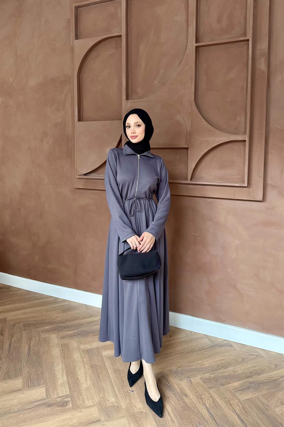 Scuba Dress with Bridge Belt - Gray