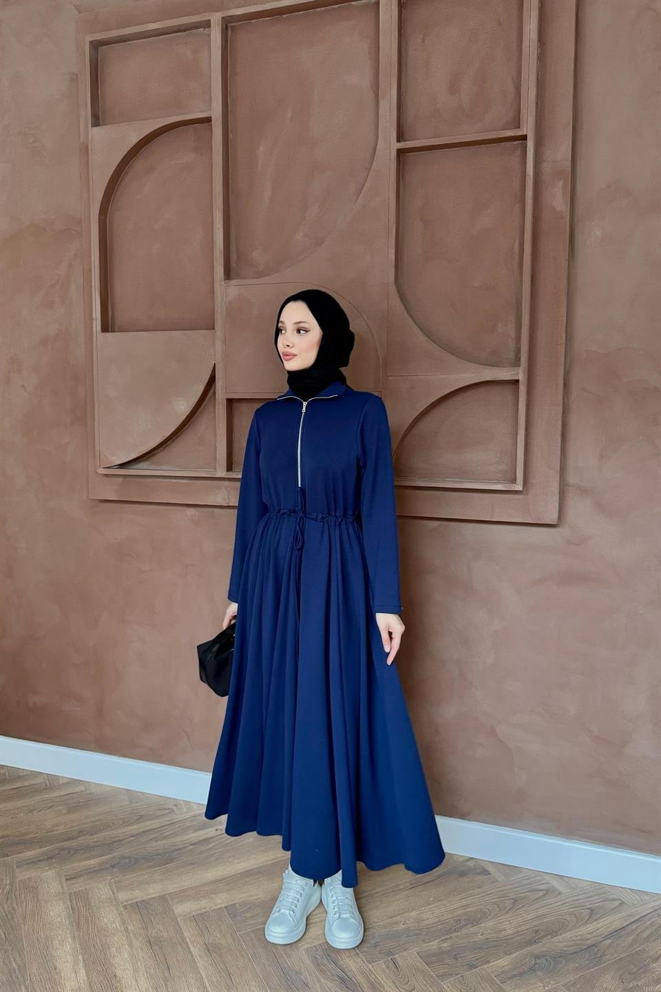 Scuba Dress with Bridge Belt - Blue