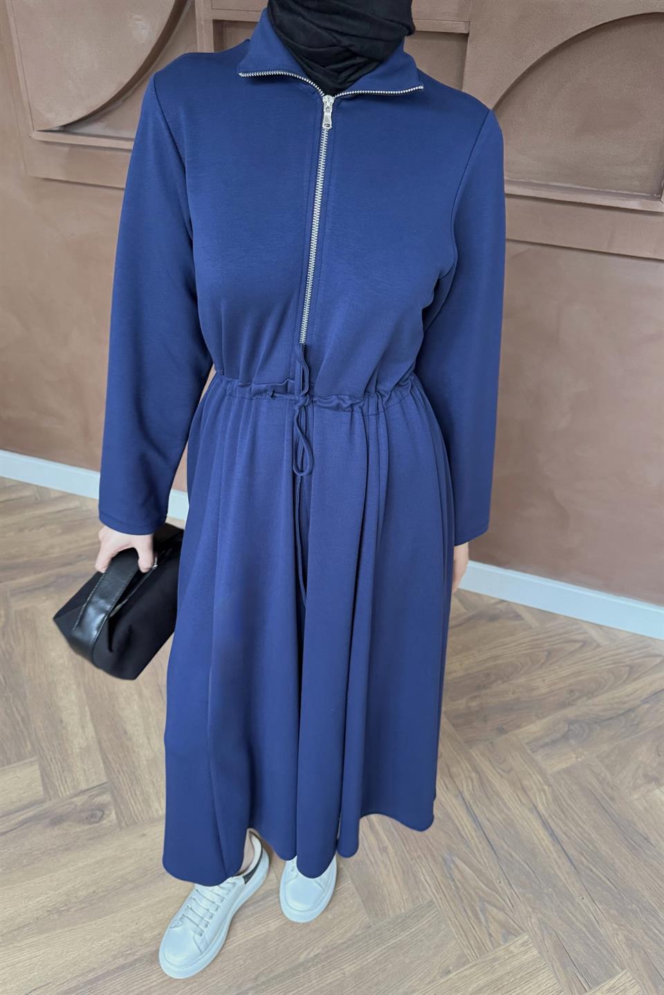 Scuba Dress with Bridge Belt - Blue