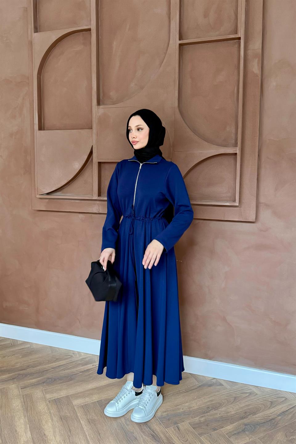 Scuba Dress with Bridge Belt - Blue