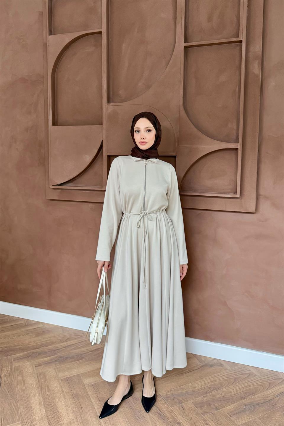 Scuba Dress with Bridge Belt - Stone