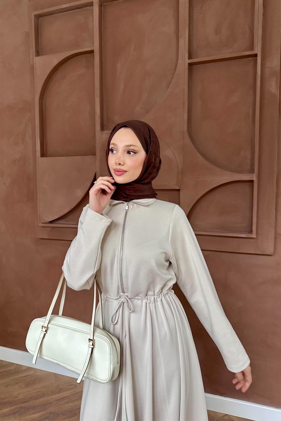 Scuba Dress with Bridge Belt - Stone