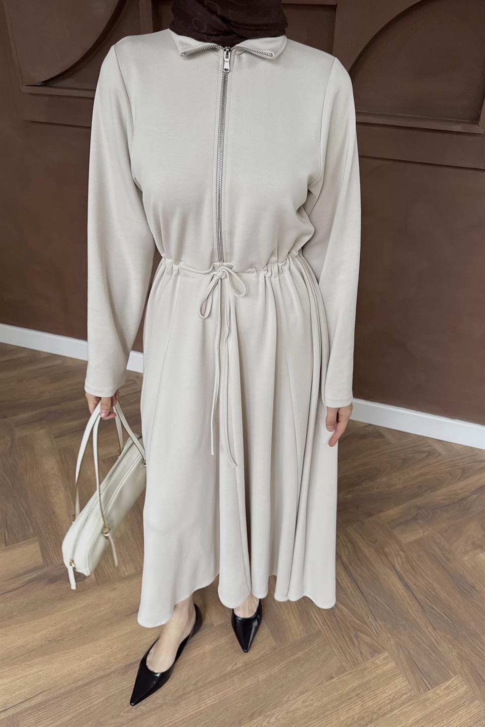 Scuba Dress with Bridge Belt - Stone