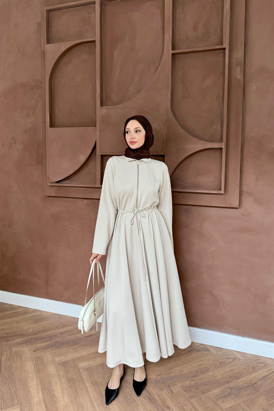 Scuba Dress with Bridge Belt - Stone