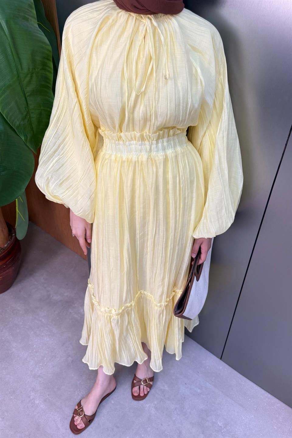 Knitted Skirt Suit - Yellow