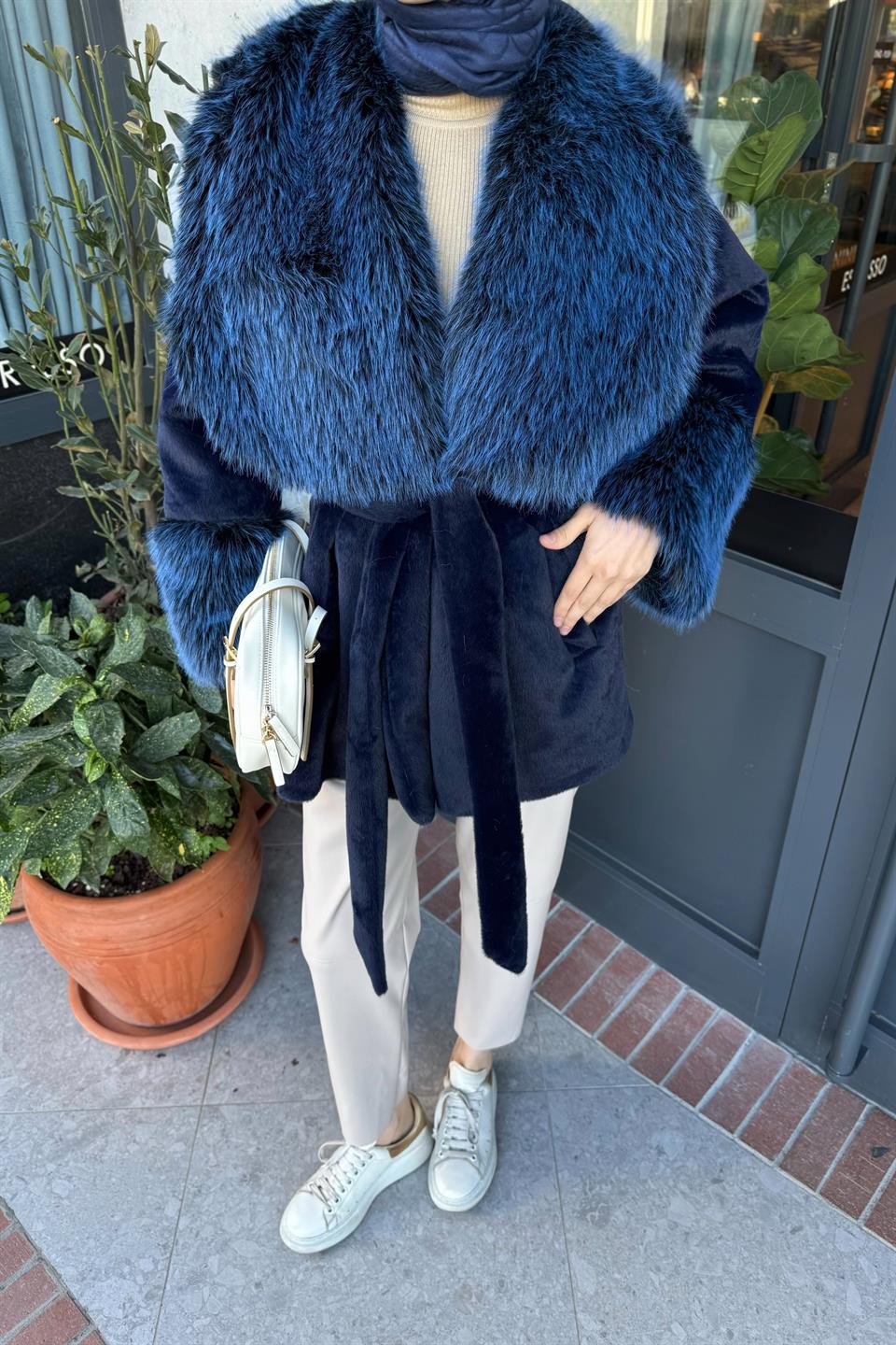 Kürk Yakalı Goldfox Kaban - Lacivert