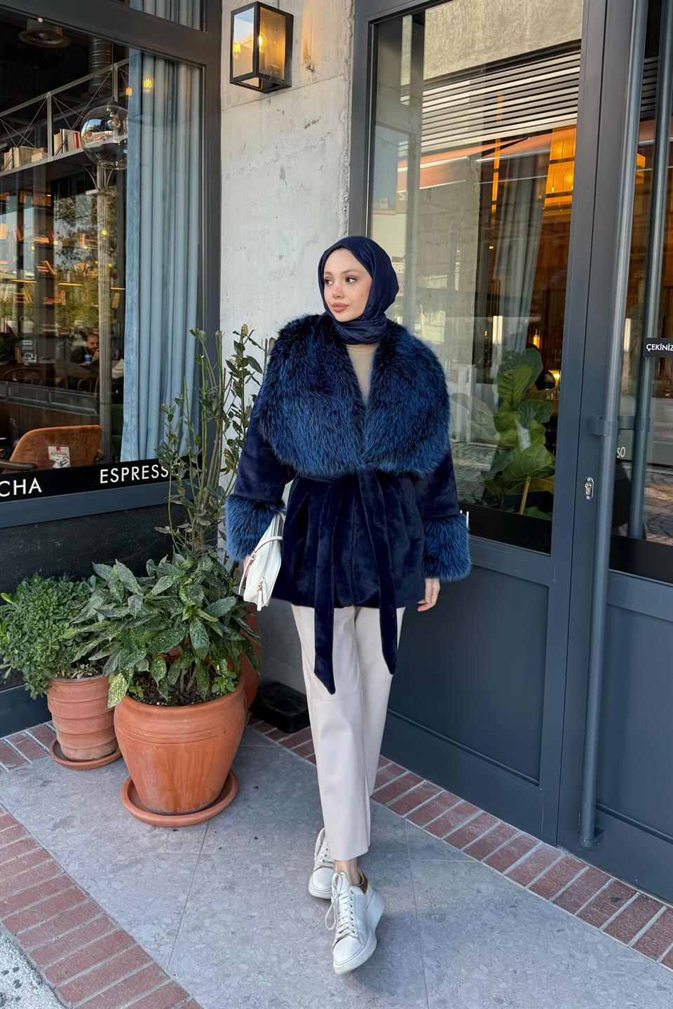 Kürk Yakalı Goldfox Kaban - Lacivert