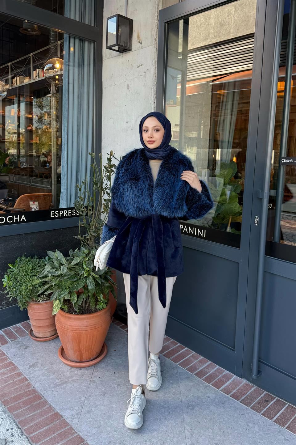 Kürk Yakalı Goldfox Kaban - Lacivert