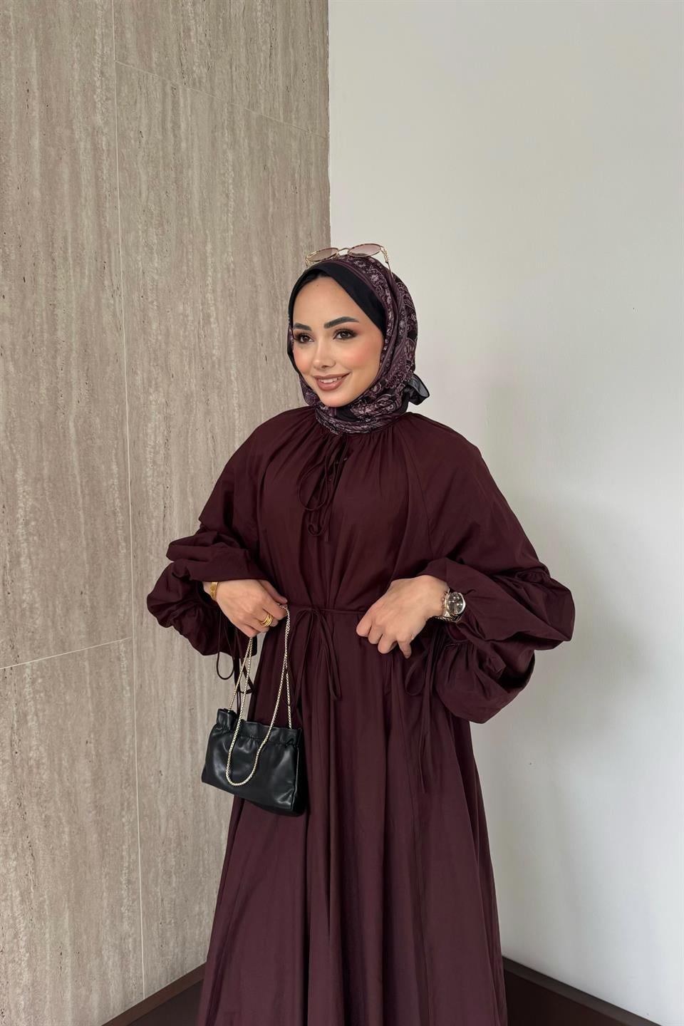 Lady Oversize Elbise - Bordo