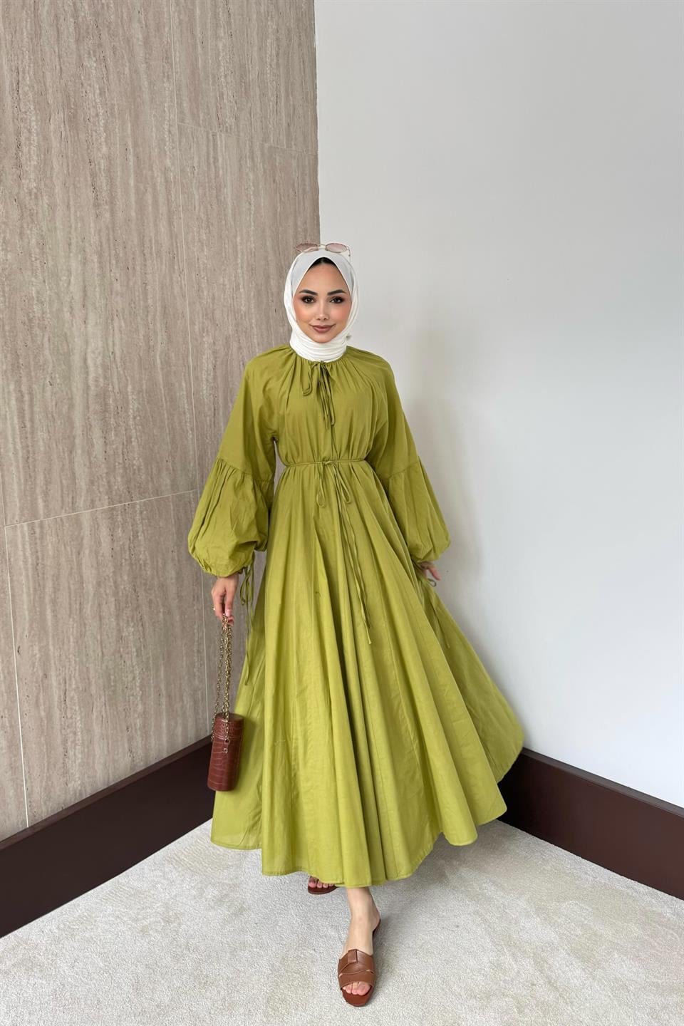 Lady Oversize Elbise - Fıstık Yeşili