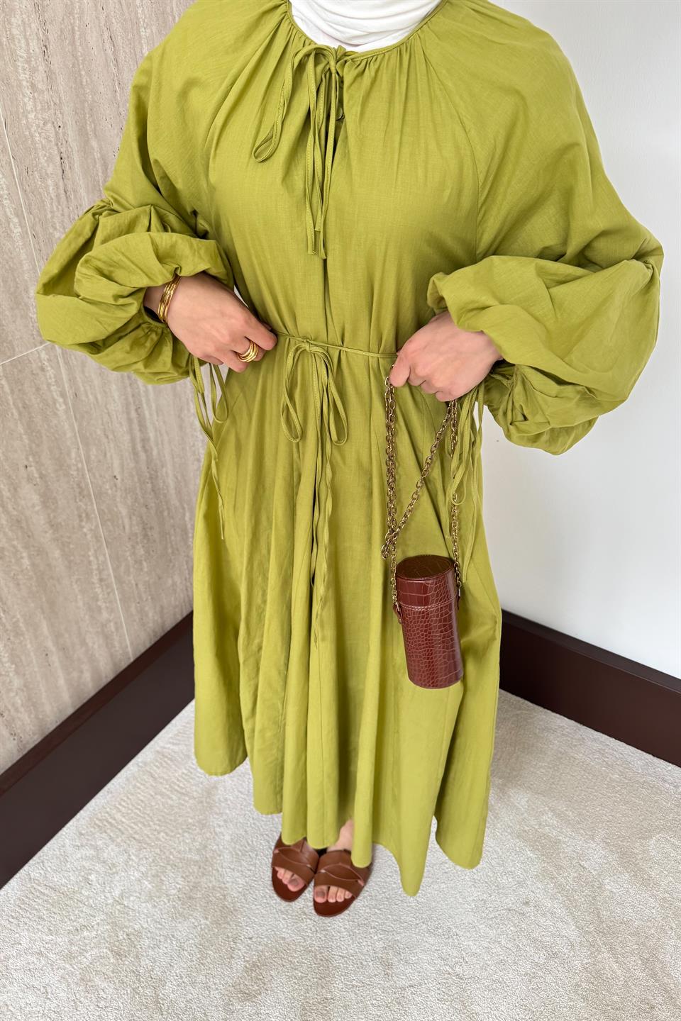 Lady Oversize Elbise - Fıstık Yeşili