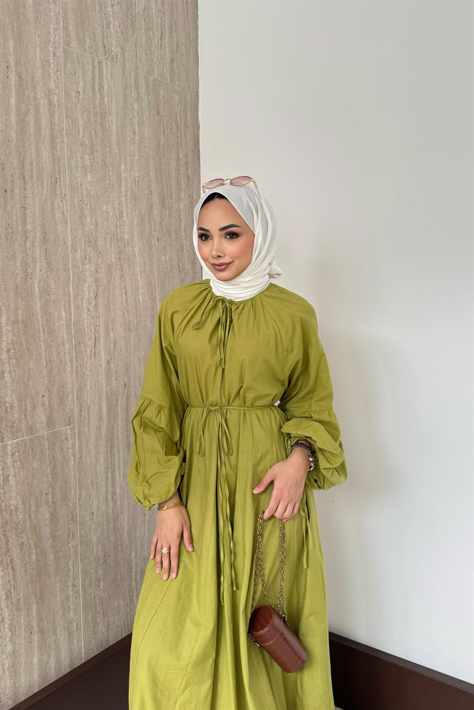 Lady Oversize Elbise - Fıstık Yeşili