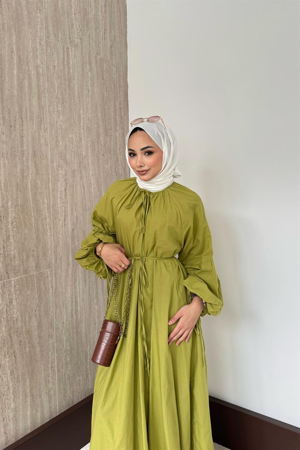 Lady Oversize Elbise - Fıstık Yeşili