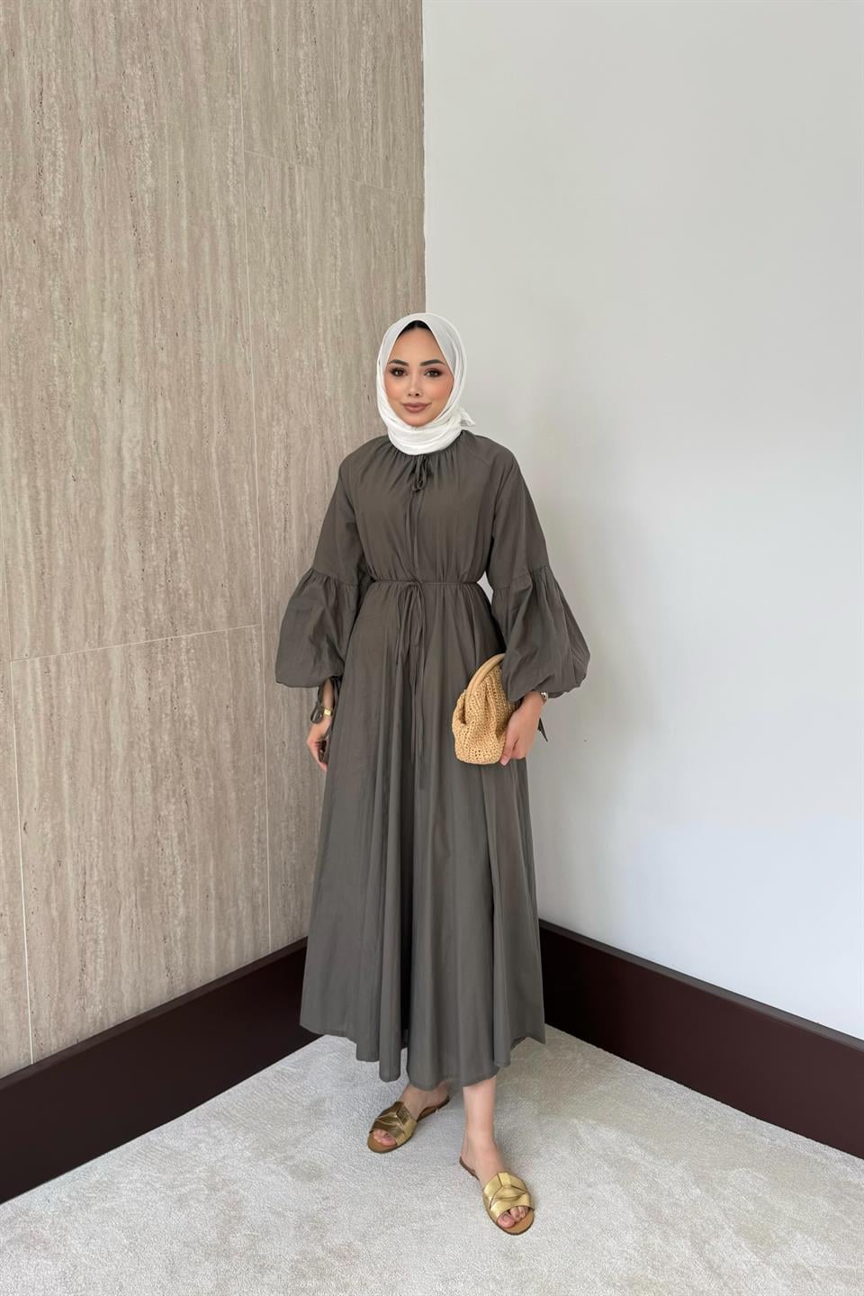 Lady Oversize Elbise - Haki