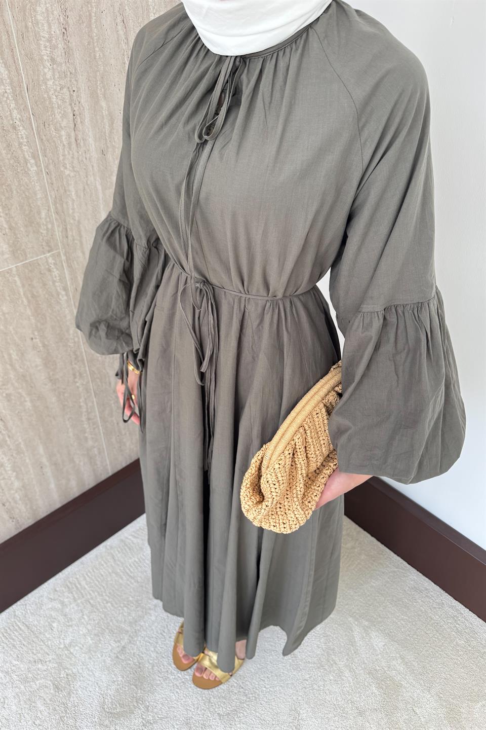 Lady Oversize Elbise - Haki