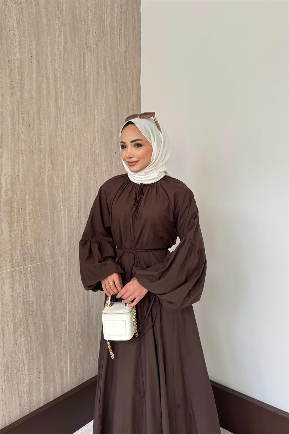 Lady Oversize Elbise - Kahve