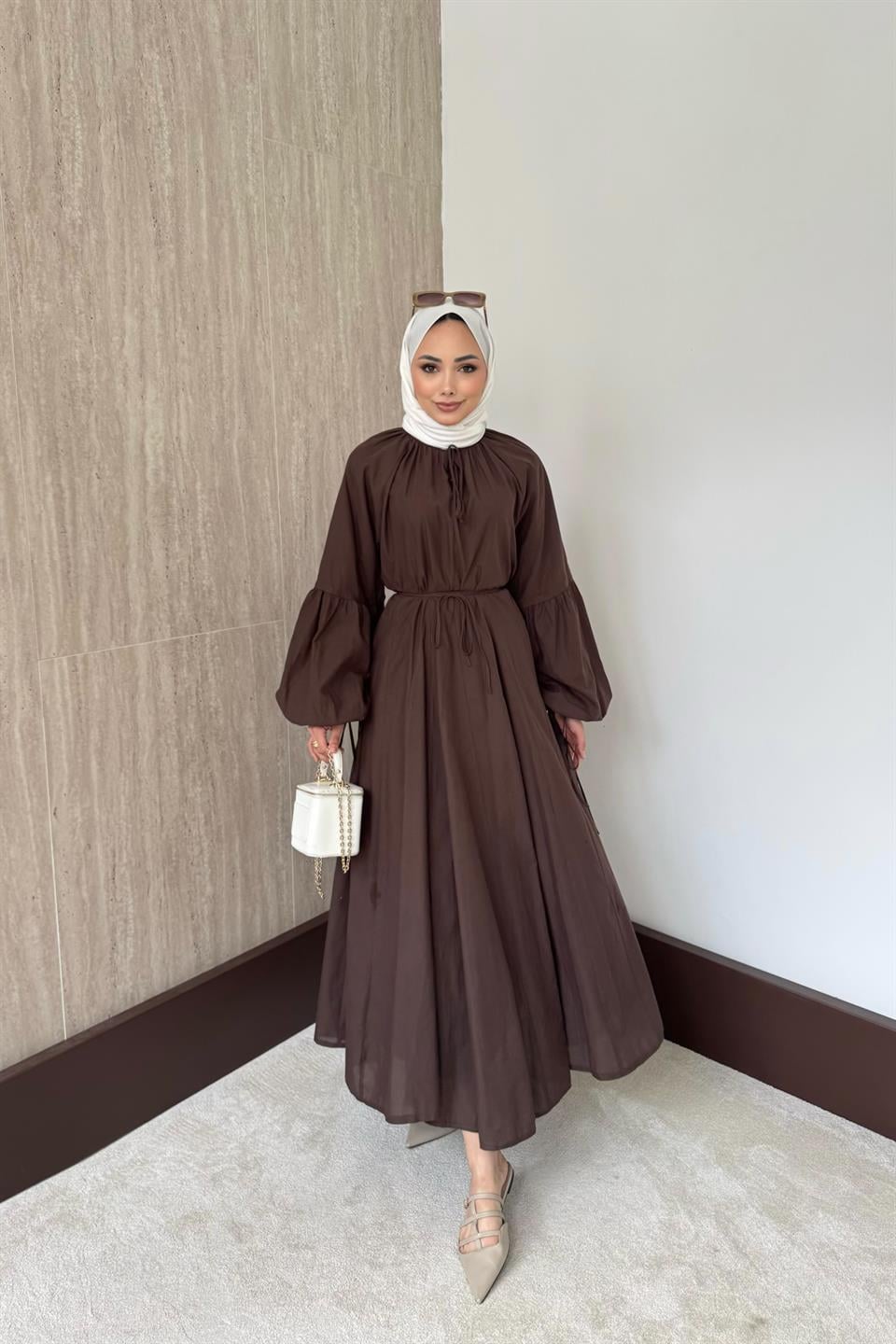 Lady Oversize Elbise - Kahve