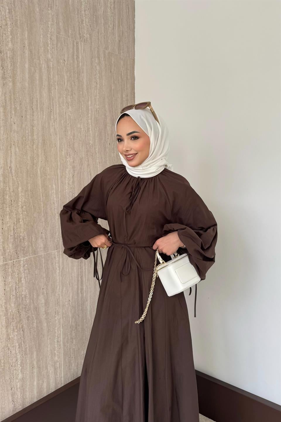 Lady Oversize Elbise - Kahve