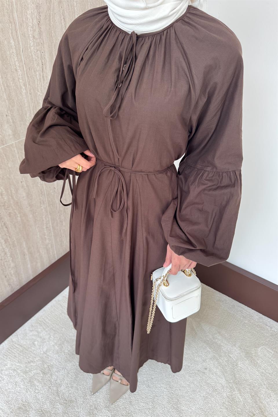 Lady Oversize Elbise - Kahve