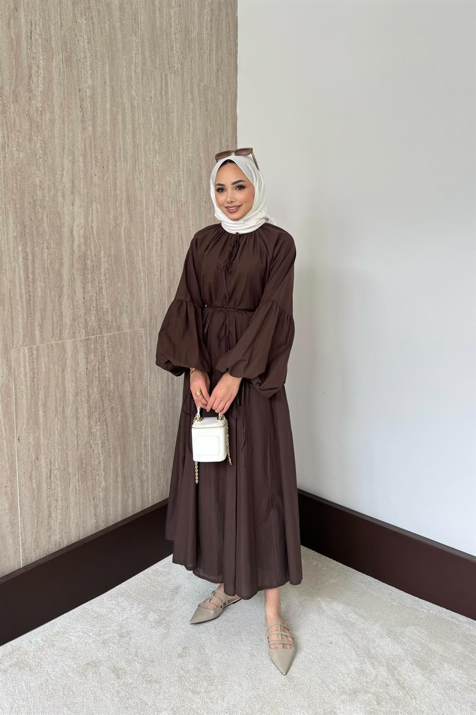 Lady Oversize Elbise - Kahve