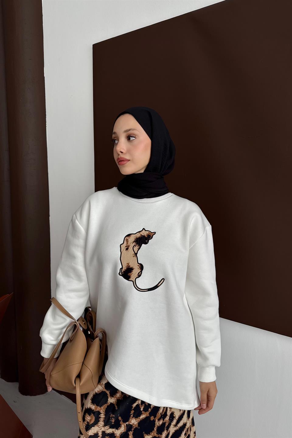 Leopar Desenli Etekli Takım - Beyaz