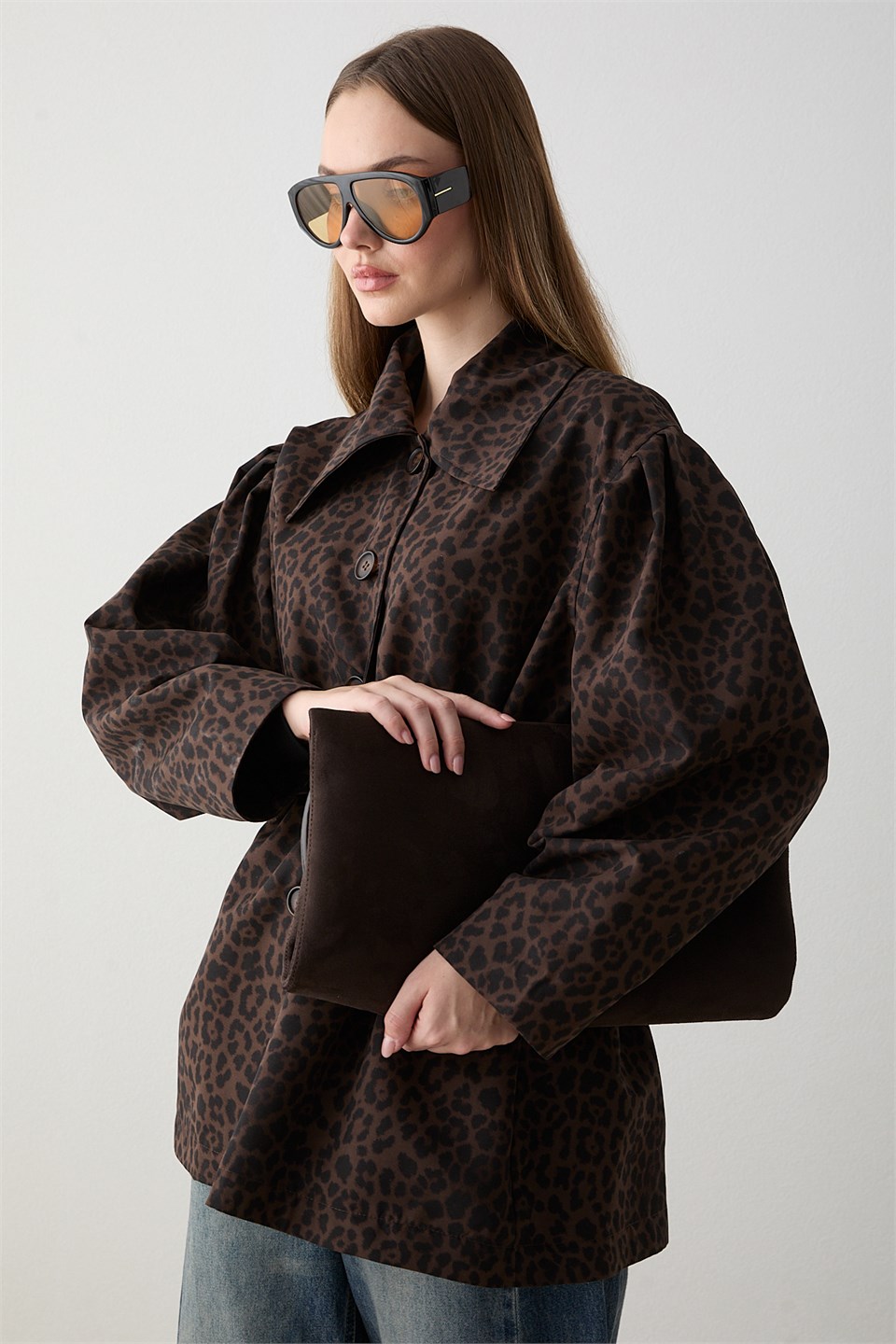 Leopar Desenli Trenç - Kahve