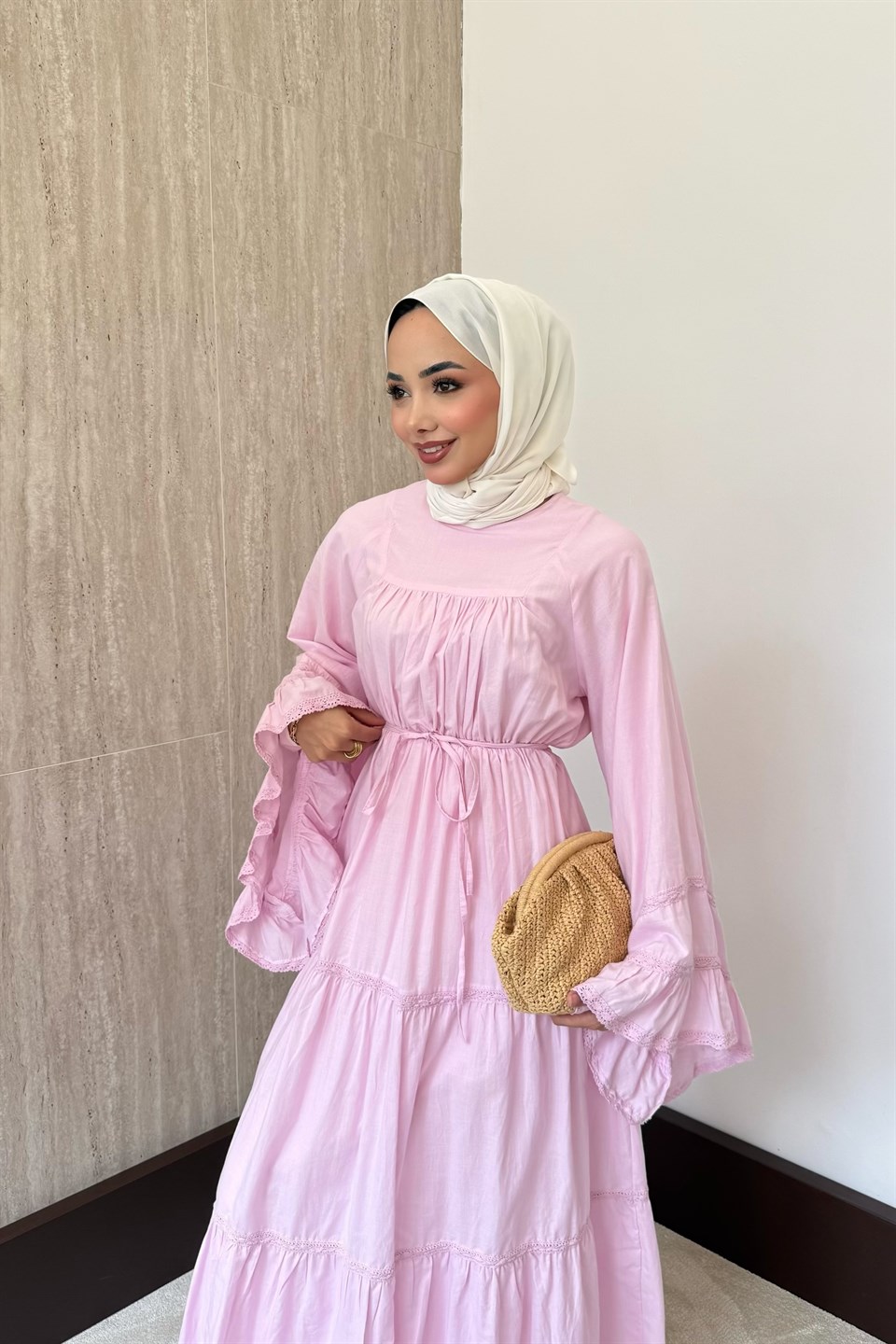 Leysa Keten Elbise - Pembe