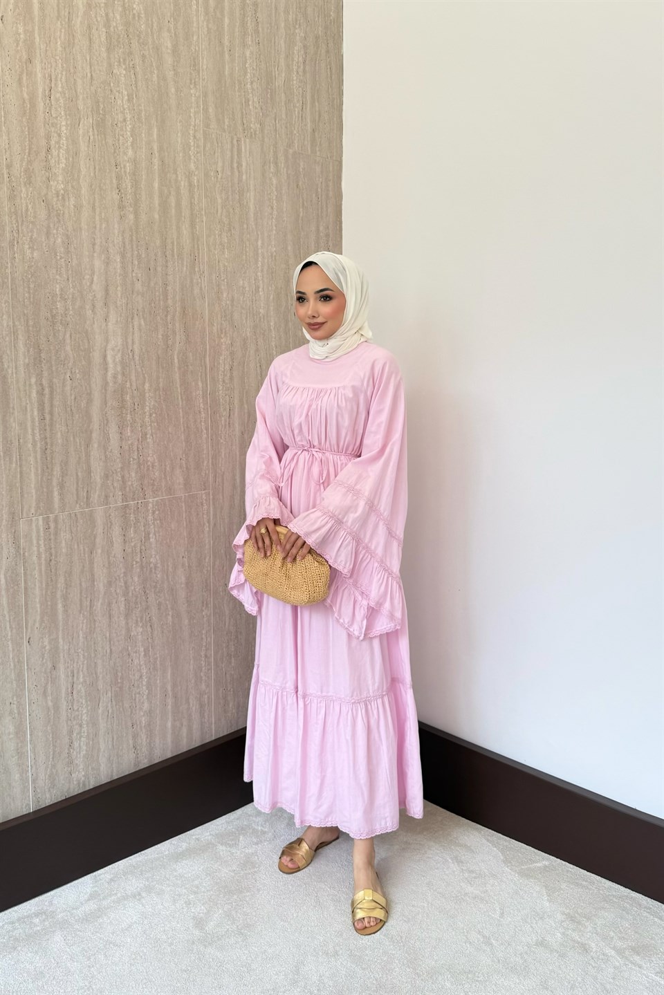 Leysa Keten Elbise - Pembe