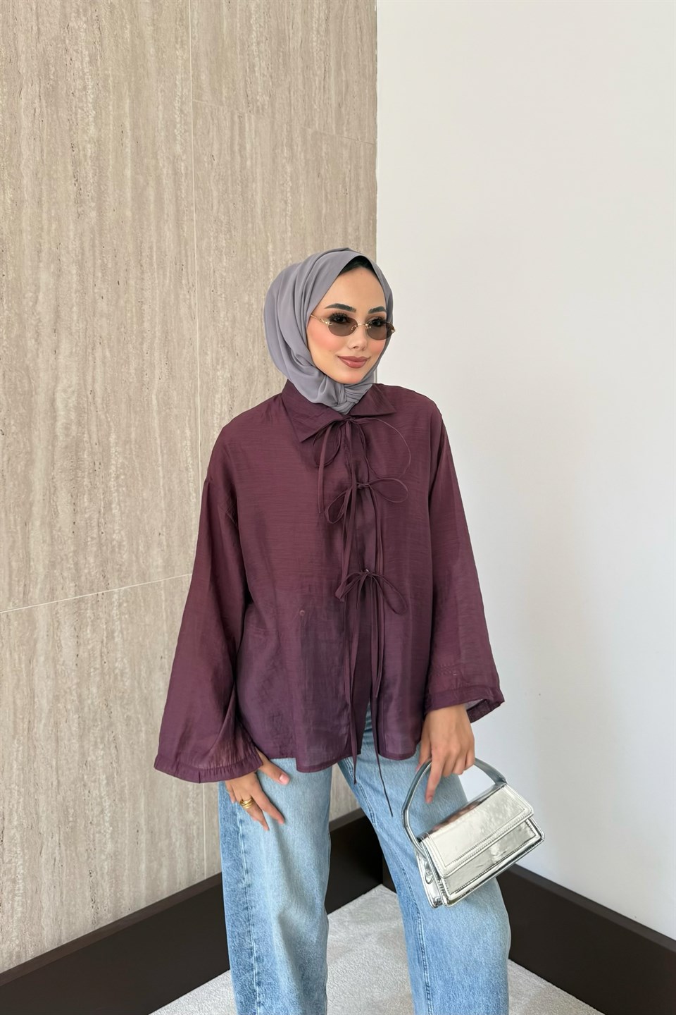Lily Önden Bağlamalı Gömlek - Mürdüm