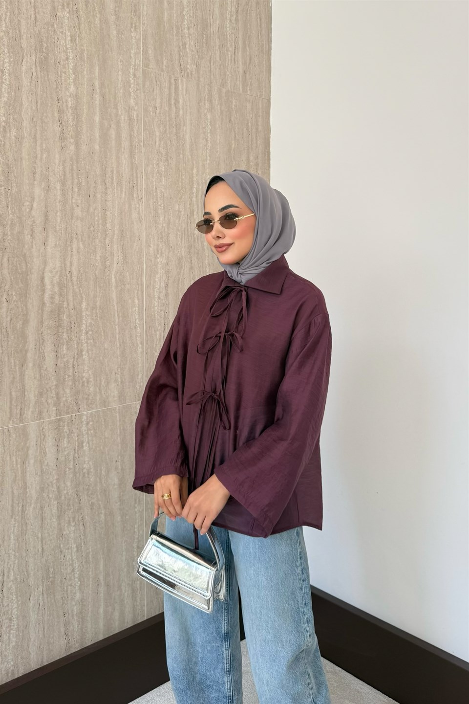 Lily Önden Bağlamalı Gömlek - Mürdüm