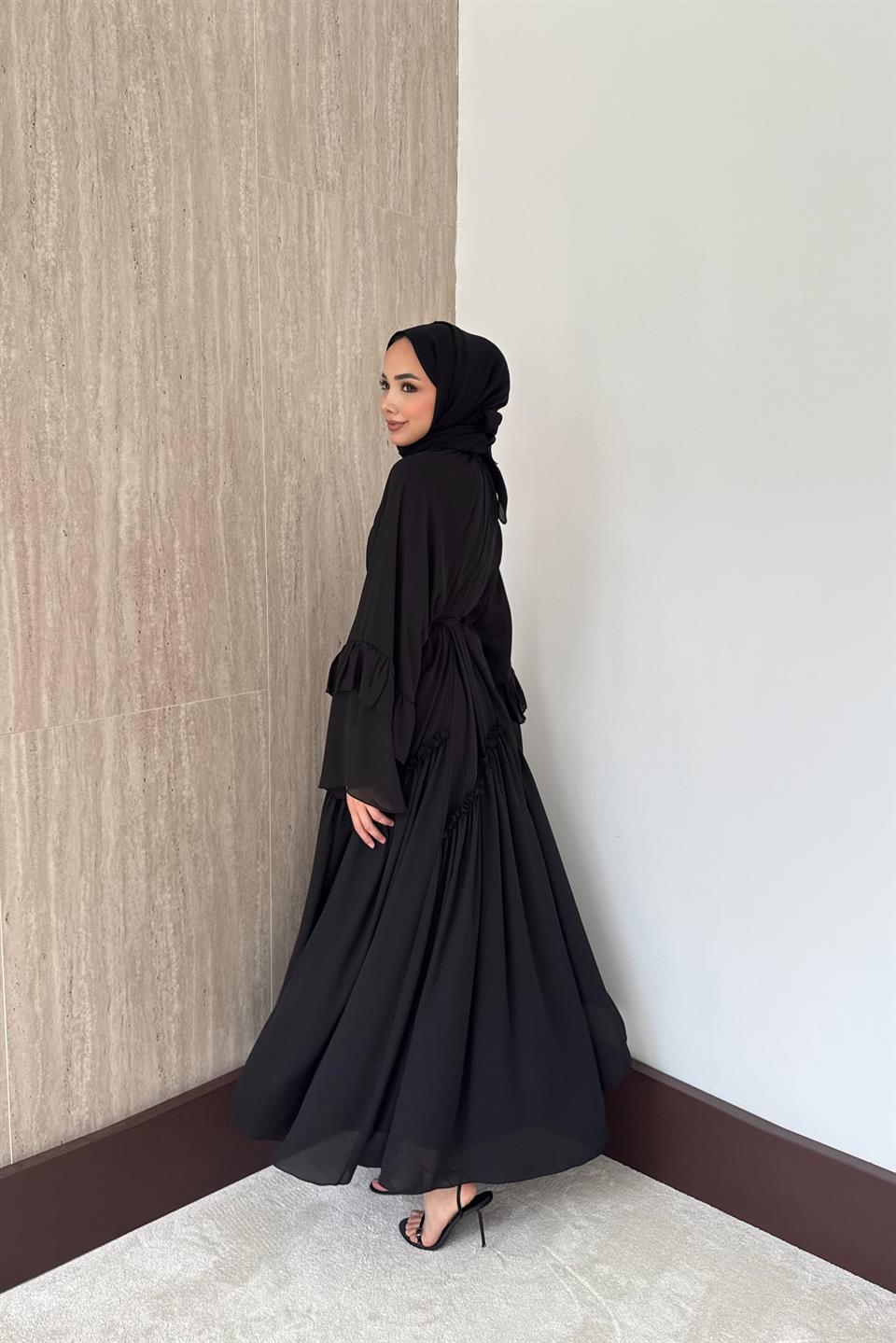 Lina Fırfır Kol Elbise - Siyah