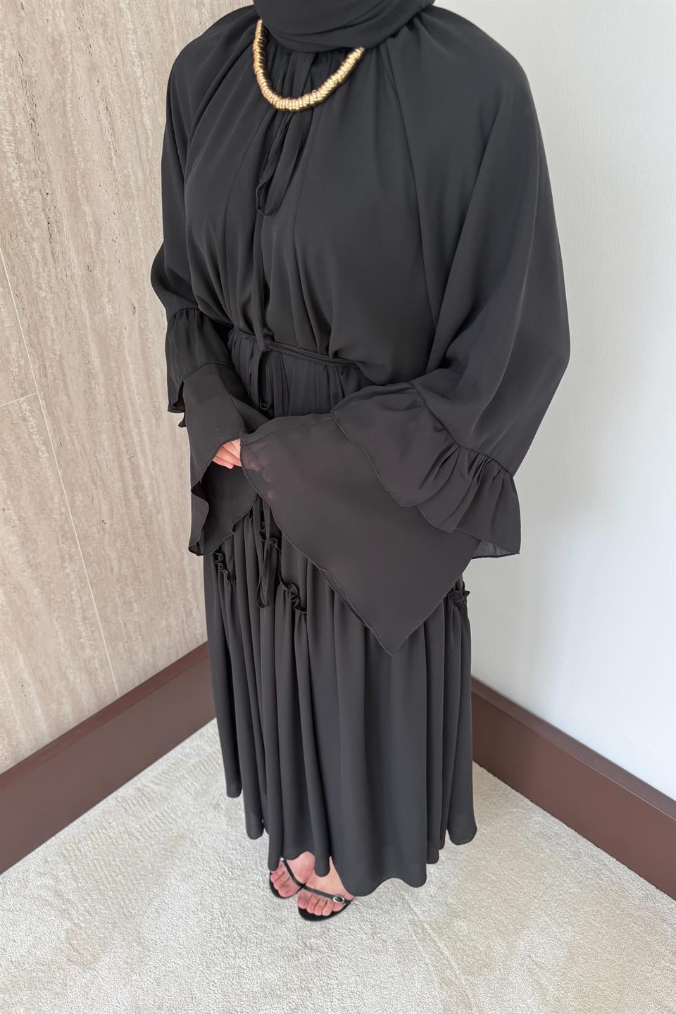 Lina Fırfır Kol Elbise - Siyah