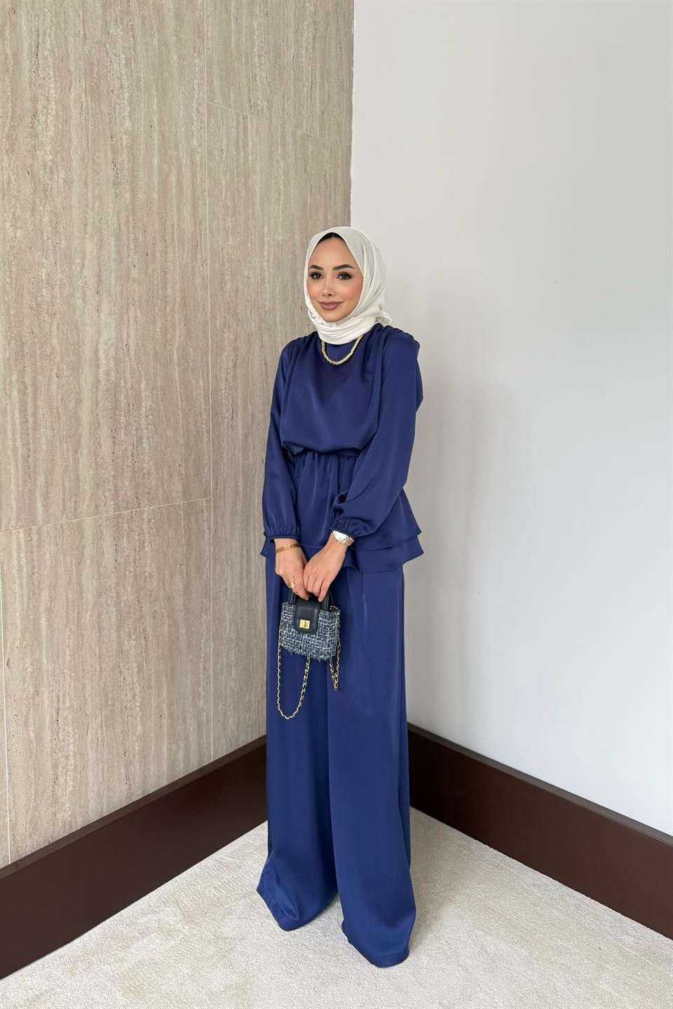 Liya Saten Pantolonlu Takım - Saks
