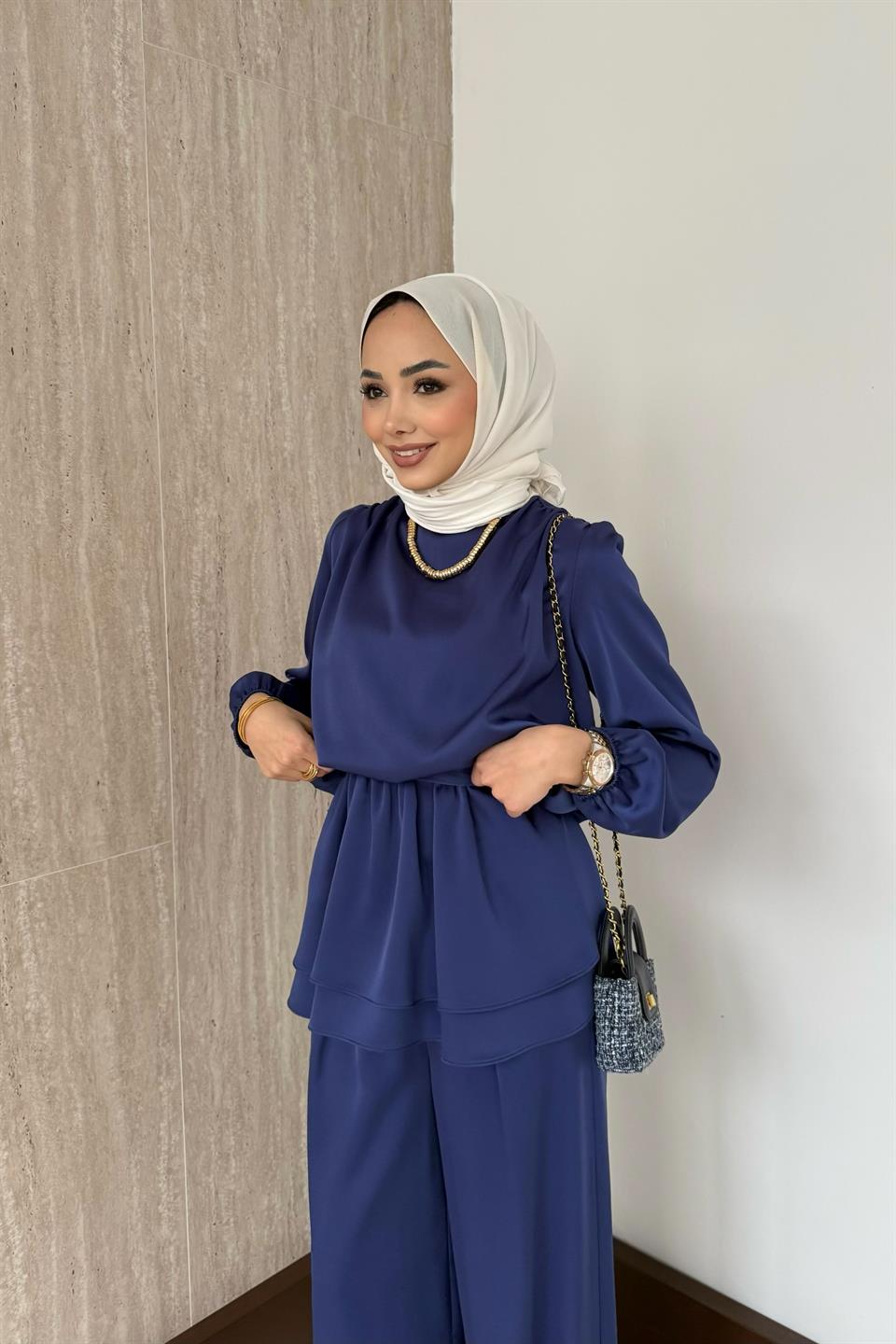 Liya Saten Pantolonlu Takım - Saks