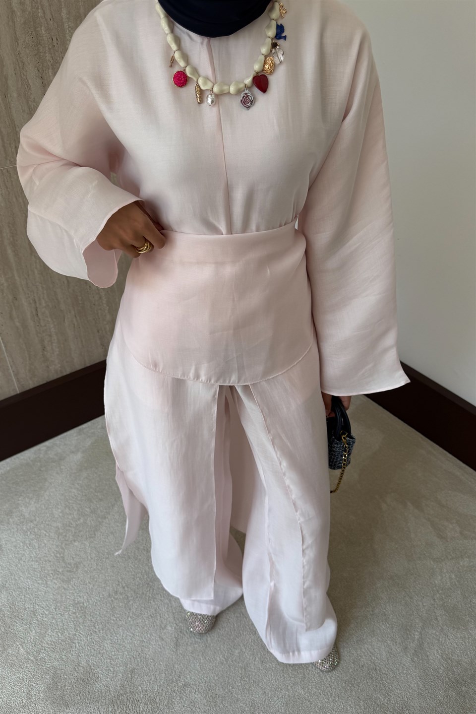 Lolya Şal Aksesuarlı Pantolonlu Takım - Pembe