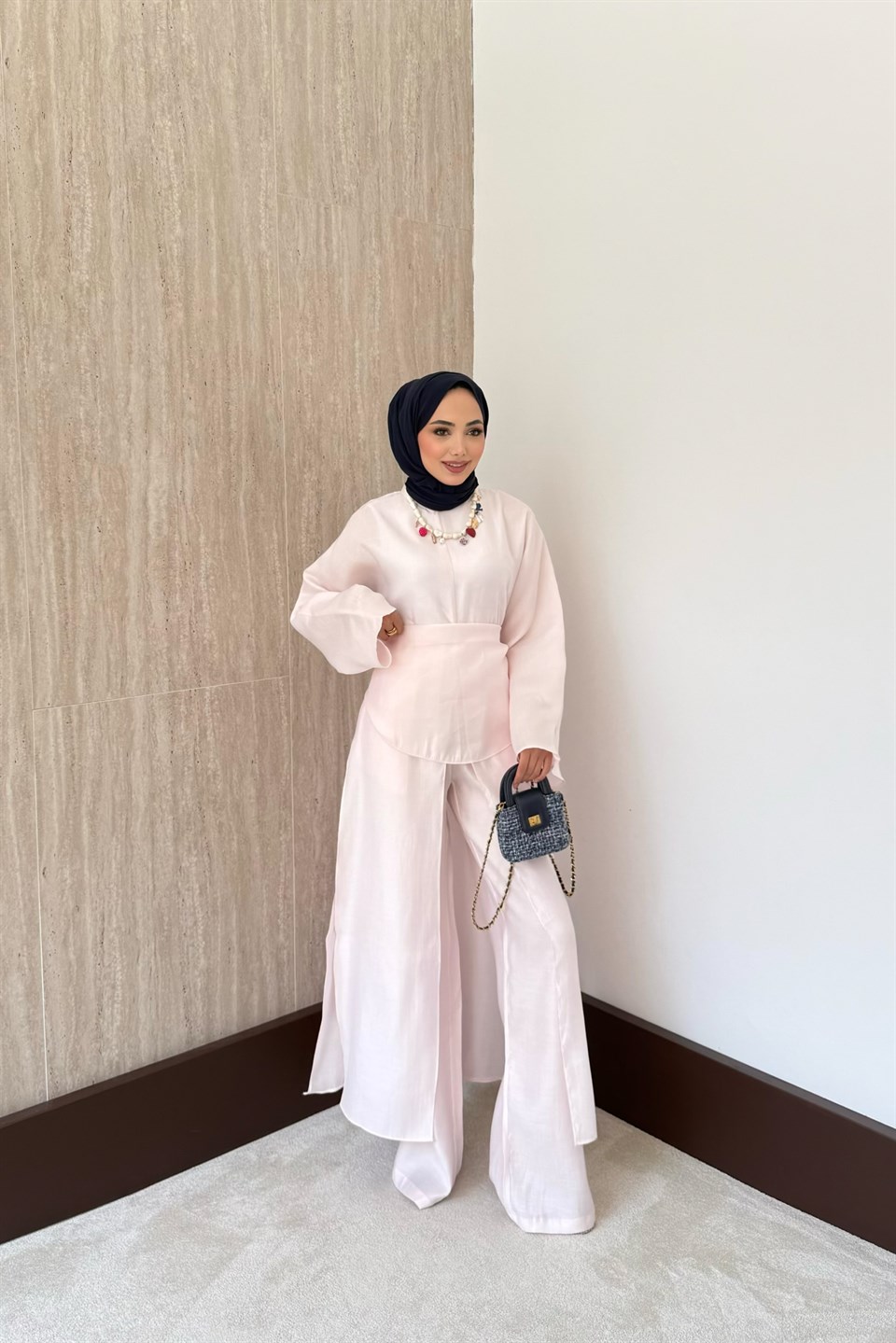 Lolya Şal Aksesuarlı Pantolonlu Takım - Pembe