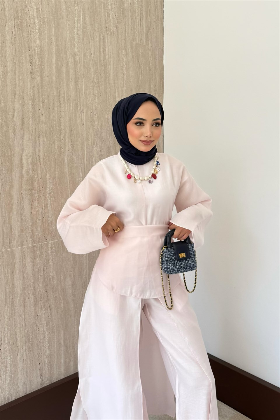 Lolya Şal Aksesuarlı Pantolonlu Takım - Pembe