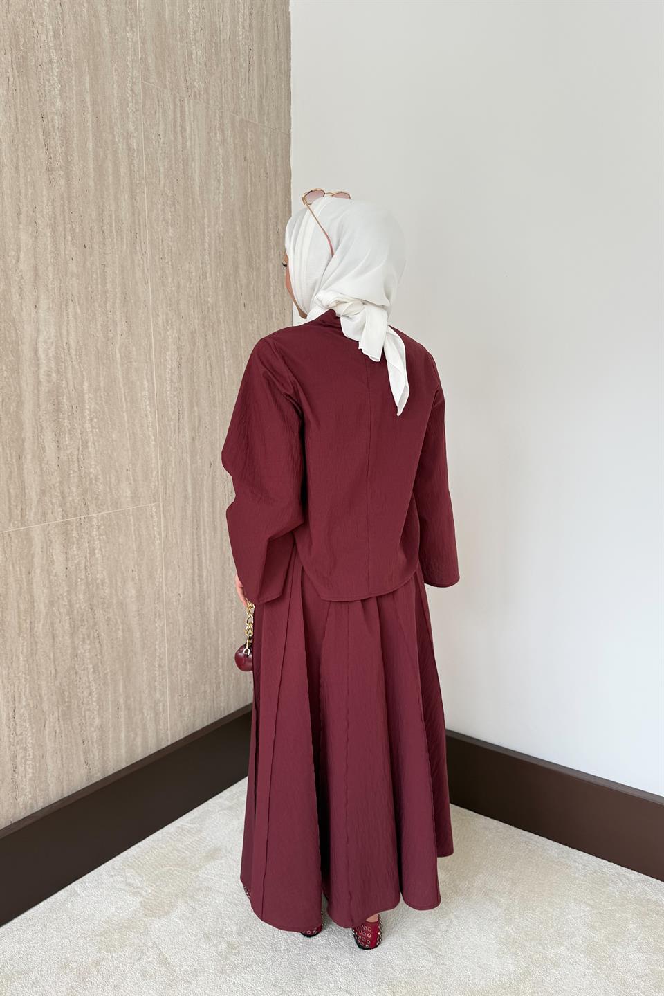 Luna Poplin Etekli Takım - Bordo