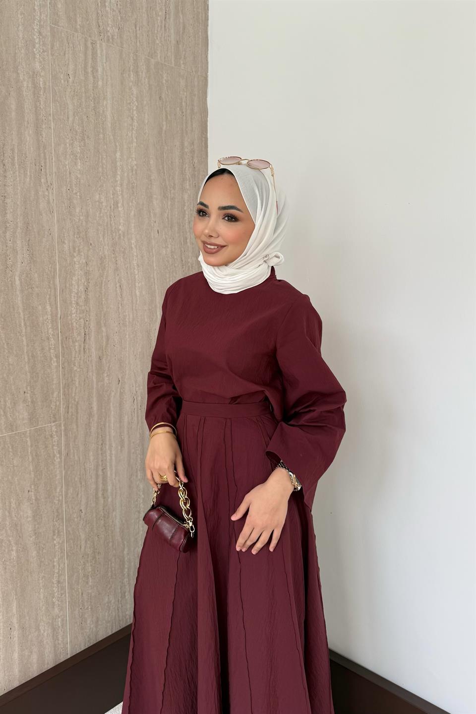 Luna Poplin Etekli Takım - Bordo