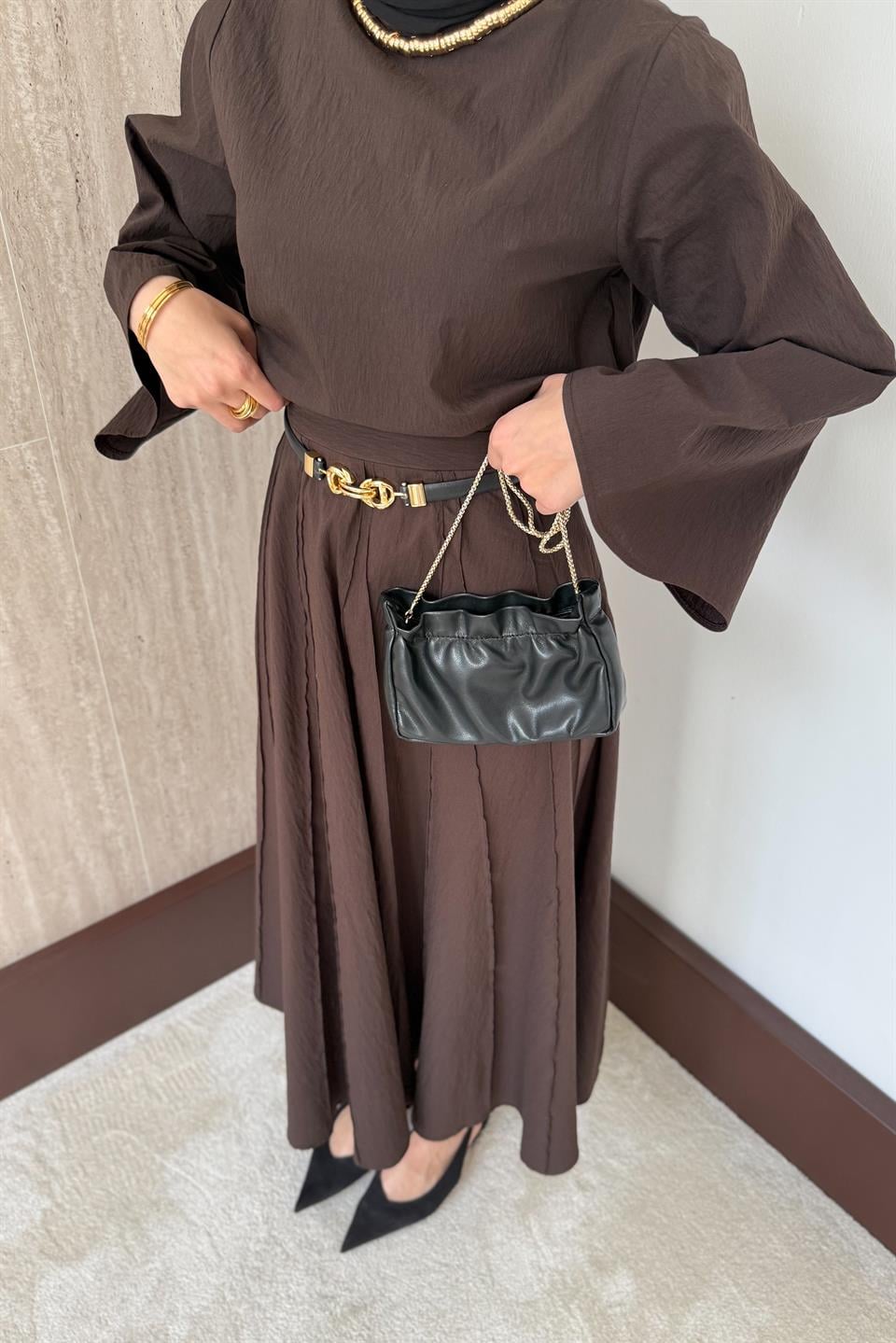 Luna Poplin Etekli Takım - Kahve