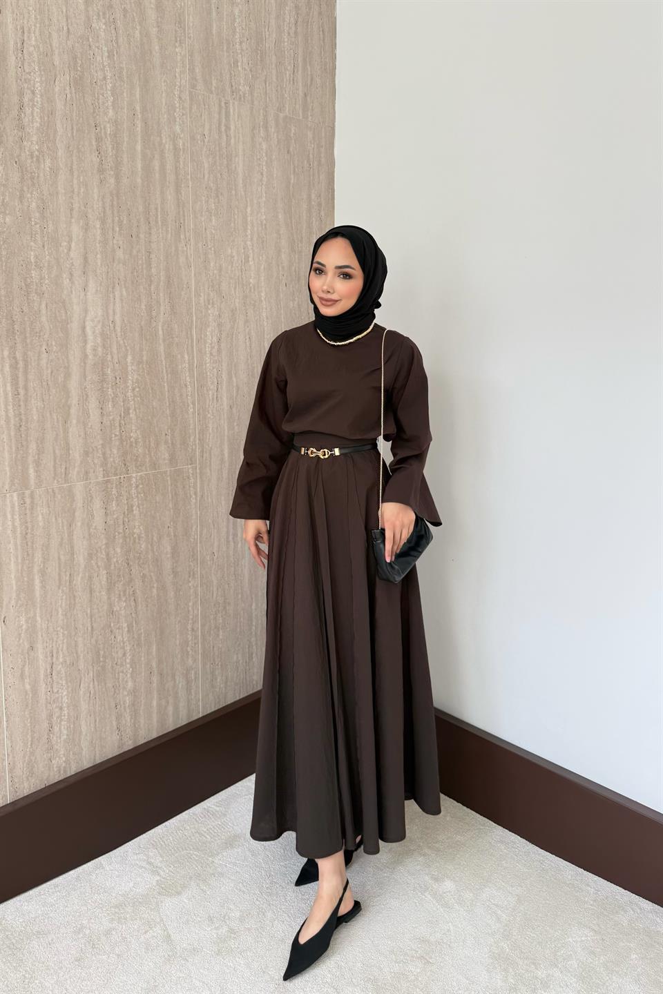 Luna Poplin Etekli Takım - Kahve