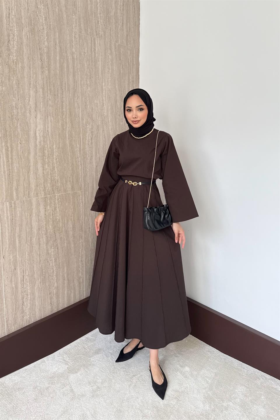 Luna Poplin Etekli Takım - Kahve