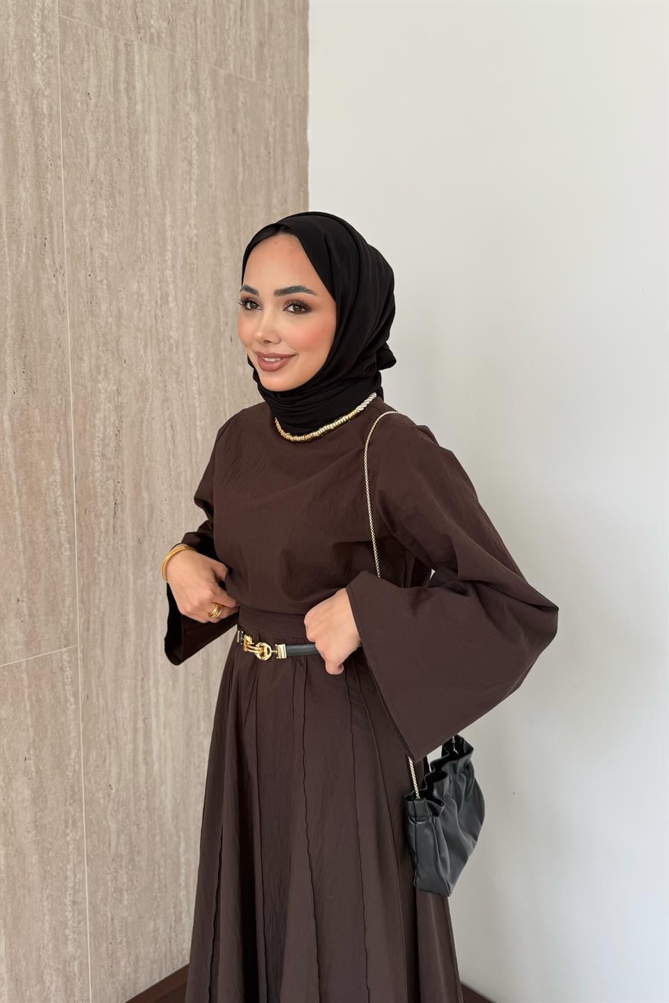 Luna Poplin Etekli Takım - Kahve