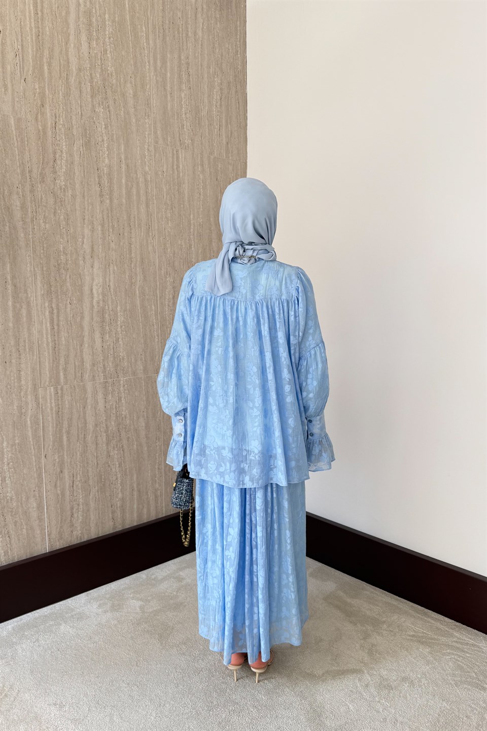 Mary Desenli Etekli Takım - Mavi